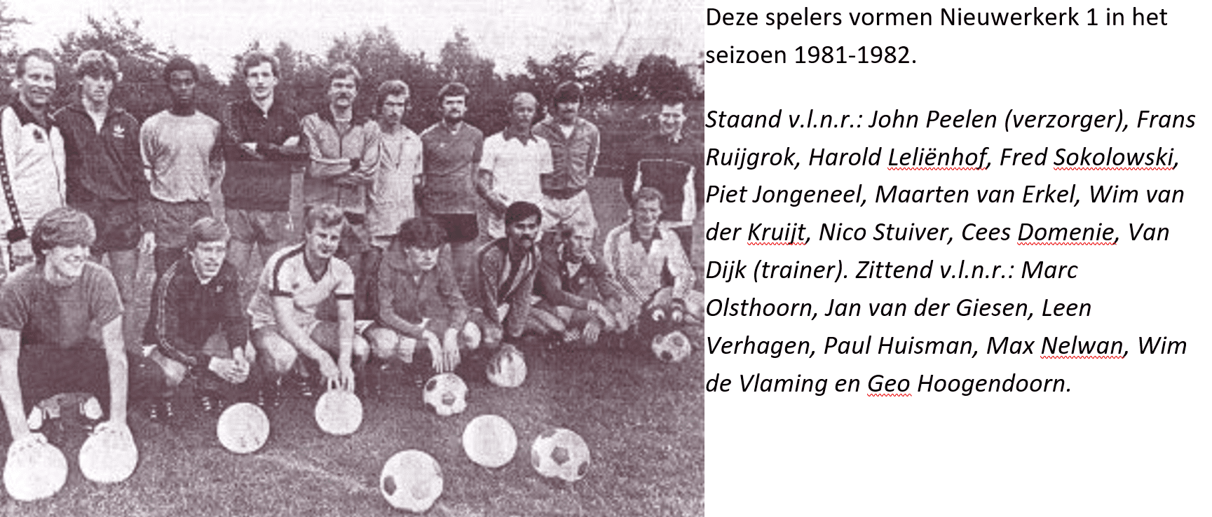 Eerste elftal vv Nieuwerkerk 1981